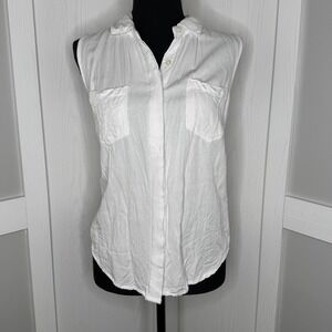 Alexander Jordan White Sleeveless Button Front Blouse | Size S Lightweight Rayon